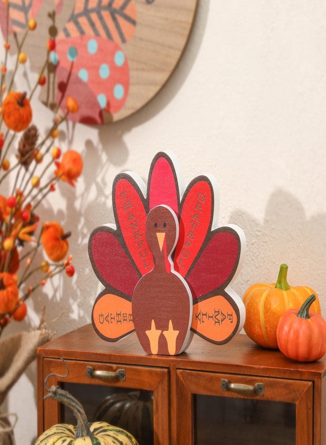 NEWLIGHTURE Thanksgiving Turkey Decoration Wooden Turkey Tabletop Decor Thanksgiving Standing Turkey with 'Thankful' Sign for Home Kitchen Office Fall Harvest Festival Decoration - Image 2